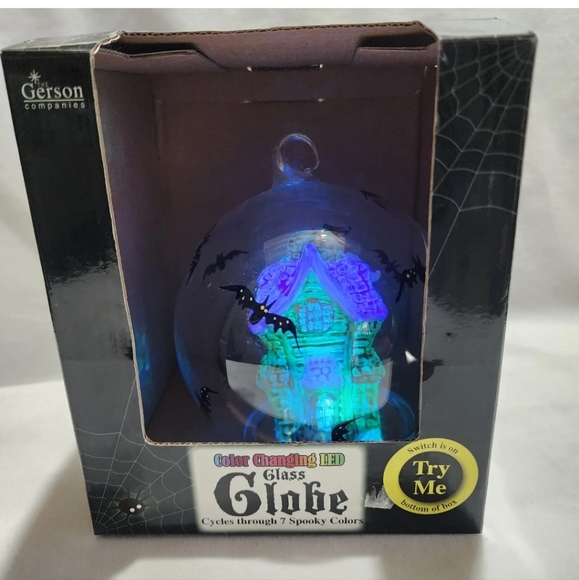 Gerson SPOOKY HALLOWEEN LED Glass Globe 7 Changing Colors GHOST HOUSE EUC W Box - Picture 10 of 11